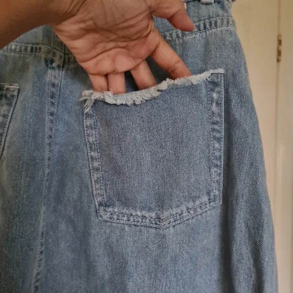 Zimmermann Denim 1 Faded Blue Distressed Knee Lenght with Waist Strap Belt Skirt - Picture 7 of 11